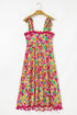 Floral Tie Strap Ricrac Trim A Line Flowing Maxi Dress